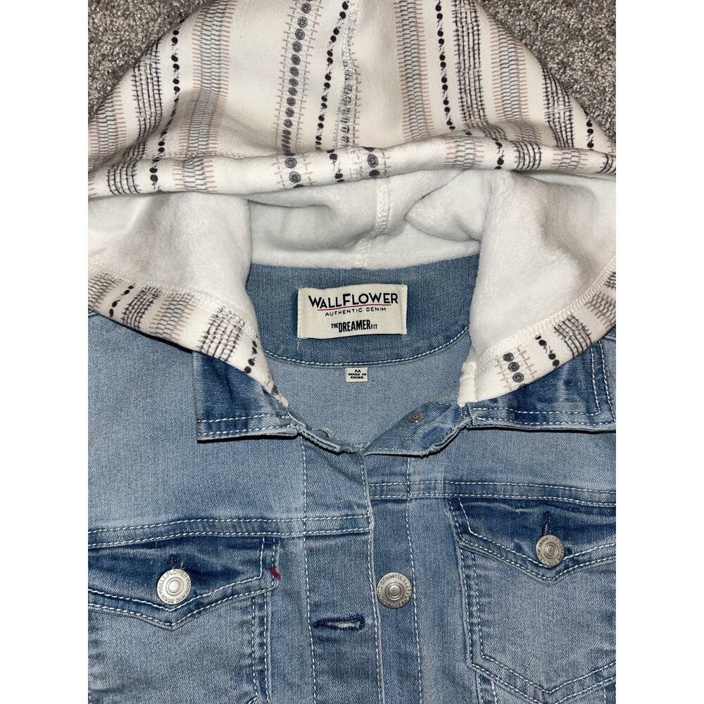 WALLFLOWER Button Down Long‎ Sleeve Blue Hooded Denim Jean Jacket Women's Size M - Picture 11 of 11